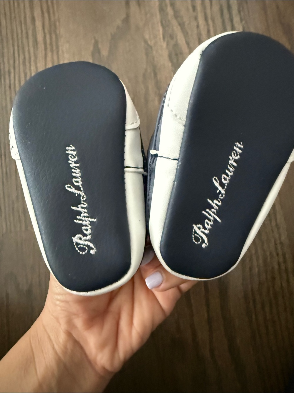 Ralph Lauren Navy & White Baby Slip-On Moccasins
